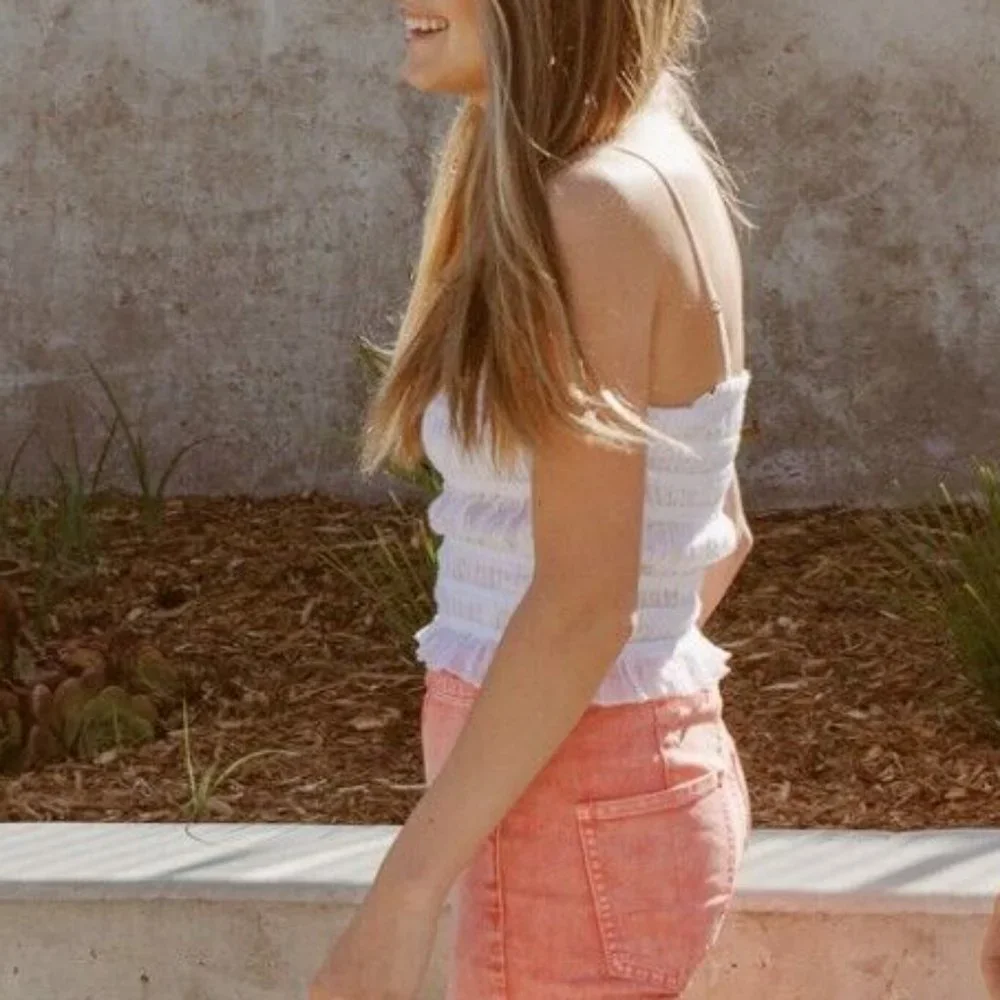 Free People White Smocked Strapless Crop Top